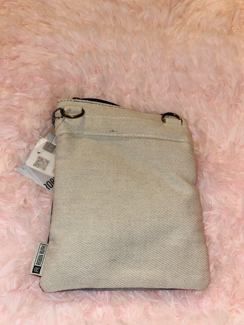 Robin Ruth Denim-Look Crossbody Pouch with Red Script